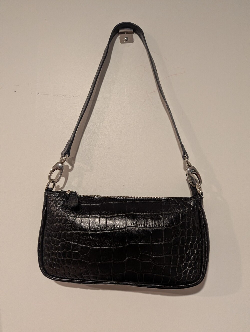 L'INTERVALLE Black Croc Embossed Genuine Leather Mini Shoulder Bag